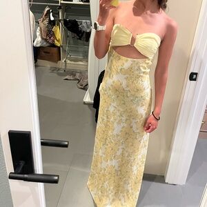 Peppermayo Cream and Yellow Strapless Sheath Dress Wedding Guest